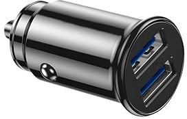 Adattatore USB per accendisigari, Caricabatterie da auto, Ultracompatto, 2 porte USB, 5V/3.1A, Dispositivi compatibili, Mini in metallo, Ricarica per iPhone 16/15/14/13/Pro Max, Android, Huawei (Nero)