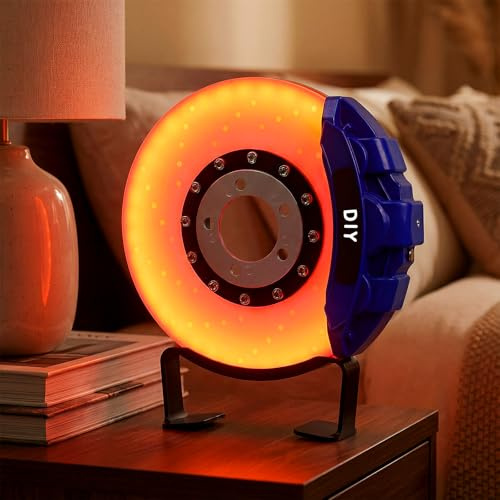 WILLBOND Brake Disc LED Lamp Cool Lamps for Men, Rechargeable Ambient Touch Night Light Unique Gifts for Him Dad Car Lover Fathers Day Birthday Holiday Room Office Home Decor(Blue - Orange Yellow)