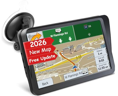 GPS Navigator for Car Truck RV, 9 inch Touch Screen Latest 2026 Map, Real Voice Spoken Turn-by-Turn Direction Reminding Navigation System for Cars, Vehicle GPS with Speed and Red Light Warning, FM