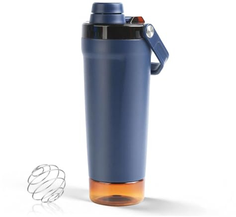 X SIM FITNESSX Protein Shaker Flasche mit Pulverfach SUS304 Edelstahl Shaker mit Tragegriff und Aufbewahrungsbehälter 500ML+200ML (Blau)