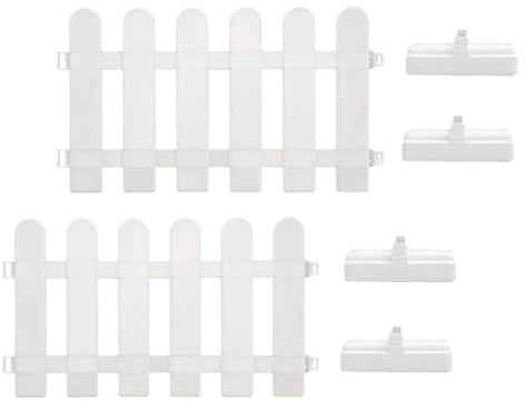 Ciieeo Recinzione per Bordatura del Verde in Pvc Bianco Base Rettangolare, Set da 2 Pannelli 50x30 Cm per Decorazione Esterna di Aiuole e Prato, Recinzione Decorativa Stabile e Portatile