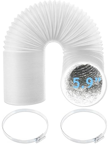 SPARES2GO Air Con Vent Hose PVC Aluminium Foil Insulated for Delonghi Air Conditioner Duct AC Outlet Pipe (5.9 x 3m) + Clamp Clips