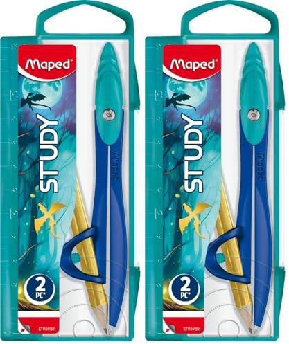 Maped - Compas Study Dragon - Chape Ergonomique - Bague Universelle - Branches en Métal - À partir de 6 Ans - Fourniture Scolaire (Lot de 2)