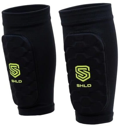 SHLD Sports Kids Shin Pad Sleeves Ages 3-14, Ultra Light Protective Football Built-in Shin Guard Sleeves for Children Boys & Girls
