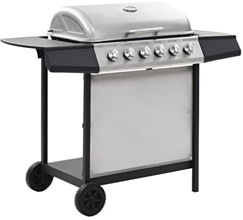 vidaXL Barbacoa Portátil Gas 6 Zonas Plateada Acero Inoxidable Camping Picnic