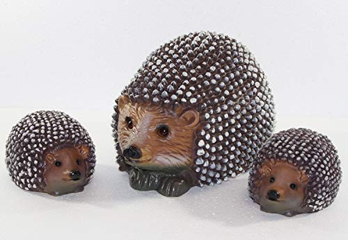 RAKSO Deko Garten Figur Gartenfigur Tierfigur Igel groß und 2 Igel klein liegend als Satz aus Kunststoff Höhe 7-14 cm