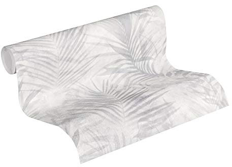 Carta Da Parati Palme Neue Bude 2.0 Ed. II Carta da parati tessuto non tessuto 10.05 m x 0.53 m Grigio Bianco Crema Prodotto in Germania da A.S. Création 374115 37411-5