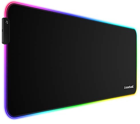 LeadsaiL RGB Gaming Mauspad 12 Beleuchtungs Modi 7 LED Farben Antiwasser, Premium-texturiertes, rutschfeste Gummierte Unterseite Matte für Computer PC Professionelle Gamer - 80x30x0.4cm