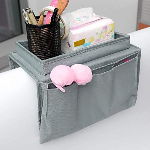 QCHOMEE Sofa Armrest Organizer with Cup Holder Couch Tray Armchair Caddy Pockets Storage Arm Rest Chair Desk Sofa Organiser TV Remote Control Holder for Phone Magazine Books Glasses Drinker Snack