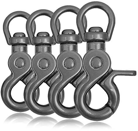 Ganzoo Scheren-Karabinerhaken 61 mm aus legiertem Stahl, metallic grau, 4er Set, mit Drehgelenk und Drehkopf, als drehbarer Verbinder für Hunde-Leine/Halsband, geeignet für häufiges Ein- und Aushängen