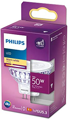 Philips LED Classic GU5.3 Lampe, 50 W, Reflektor, silber, warmweiß, 1 Stück (1er Pack)
