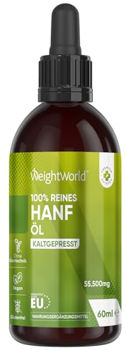 Huile de Graines de Chanvre 60ml 60000mg - Graines de Chanvre, Source d'Acides Gras Essentiels Oméga 3 6 9, Gouttes Omega 3 Vegan Hemp Seed Oil Pressée à Froid et Multi Usage