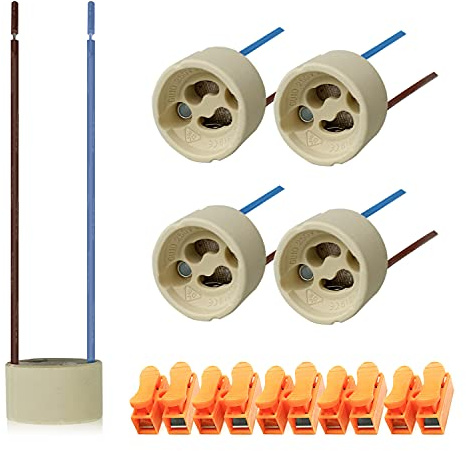 5 jeux de douilles GU10, le fil de silicone résistant aux hautes températures est connecté à la fiche GU10, socle en céramique, 0-250V, y compris les bornes de connexion rapide