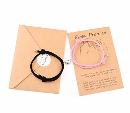 VU100 2 Pièces Couple Bracelet Magnétique Attraction Magnétique, Couple Amour Amitié Tissage, Cadeau Pour Amant Famille Meilleur Ami Petite Amie Mère Sœurs Rose + Noir