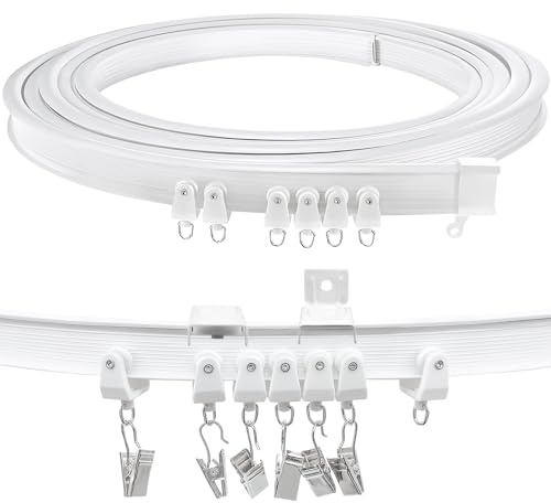 TOKPLNU Ceiling Curtain Track, Flexible Curtain Track Ceiling Wall Mount Bendable Ceiling Curtain Track 20Ft Ceiling Track for Curtains RV Rail Track System with Clips Room Divider