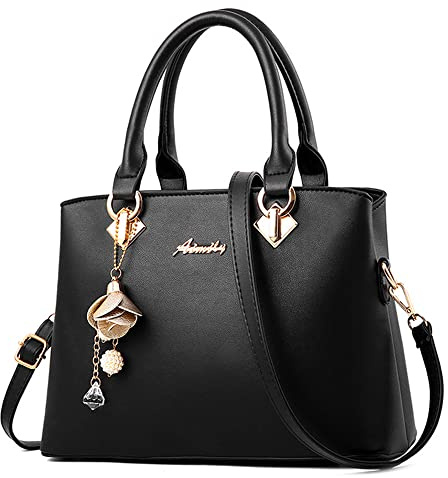 DORRISO Damen Handtasche Mittelgroß – Elegant & Praktisch mit Abnehmbarem Schulterriemen, Wasserabweisend PU Leder, für Alltag, Arbeit und Shopping (Schwarz)