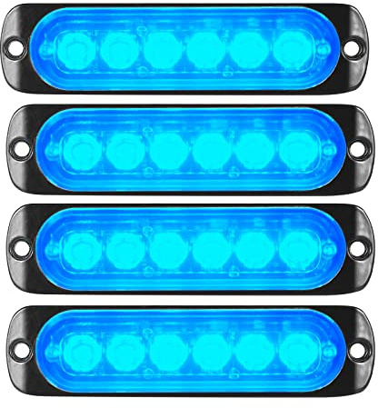 RIGIDON 4 Pezzis 6 LED Lampada di Emergenza Strobo Barra Led, 4.3 Pollice 12V 24V Faretti Fendinebbia Per Off road Auto Fuoristrada Camion SUV ATV 4x4 Veicoli, Blu Luce Lampeggiante Led