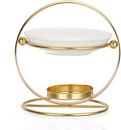 BSTKEY Metal Wax Melt Burner Essential Oil Aroma Diffuser Tea Light Candle Centerpiece (Gold)