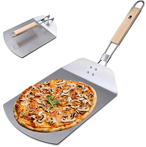 MasterPRO Foodies - Buccia per pizza da forno - Buccia in acciaio inox - Dimensioni 57,8x24,3x3,4cm - Manico in legno e gomma - Rimuove le pizze dal forno in modo stabile e sicuro