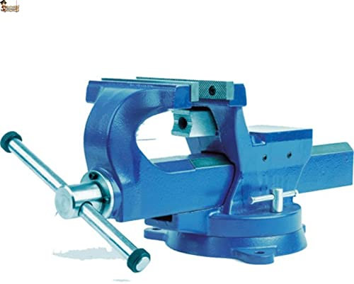 BricoLoco.com Vite da banco da lavoro professionale Tornio regolabile in acciaio per tavolo Morse piatte e a tubo, con incudine, base girevole, fabbro, meccanico, legno (125 mm)