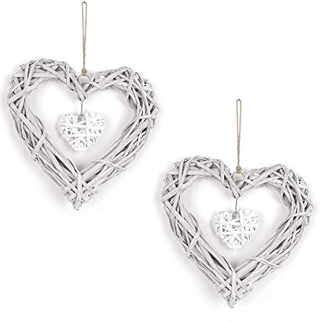 2 Stück Kranz Hängend, Rattan Herz Hängen, Weidenherz Fensterhänger für Hochzeit, Geburtstagsfeier, Wandbehang Dekoration