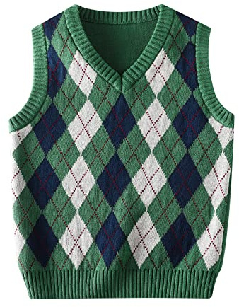 KID1234 Pull en tricot sans manches pour garçons de 4 à 14 ans - Haut en tricot en coton pour enfants, Vert, 11-12 ans