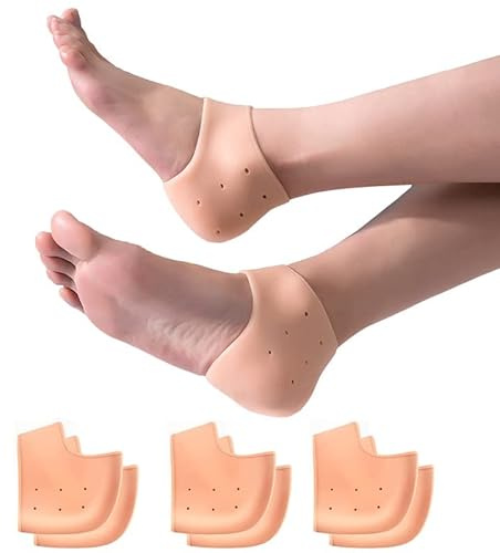 Heel Protectors,6 Pcs Silicone Heel Protectors,Strong and Breathable Heel Protectors, Heel Cups for [Fast Heel Pain Relief],Suitable For Men And Women Dry Cracked Heel Plantar Fasciitis(colourof skin)