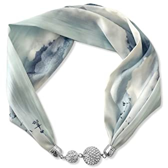 LumiSyne Women Fashion Silk Scarf Necklace Convenient Magnetic Buckle With Bling Rhinestone Small Narrow Neckerchief Decorative Clavicle Chain Jewelry Neck Scarf Headdress Hairband Pendant Scarf