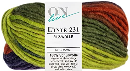 50 Gramm ONline Linie 231 Filzwolle Color aus 100% Schurwolle 0151 Grün Lila Mix