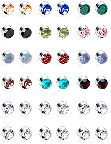 Ofeiyaa 18 Pairs Magnetic stud Earrings Colors CZ Earrings Set Fake Earring Jewelry Clip on No Piercing Earrings Studs for Women Men 4MM 6MM