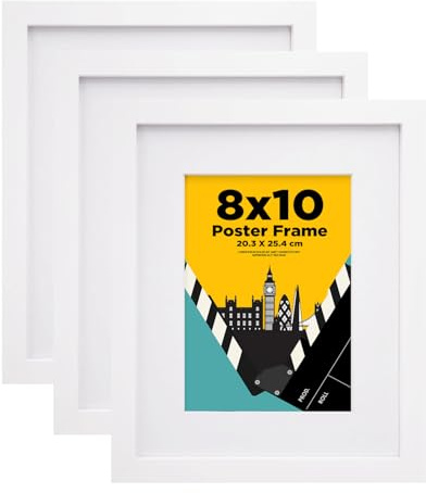 EGOFINE 10x8 Picture Frame,100% Solid Wood Frame with 7x5 Mat,10x8 Photo Frames with Plexiglass,20x25 cm Poster Frames for Tabletop and Wall Mounting,White,2 Pack