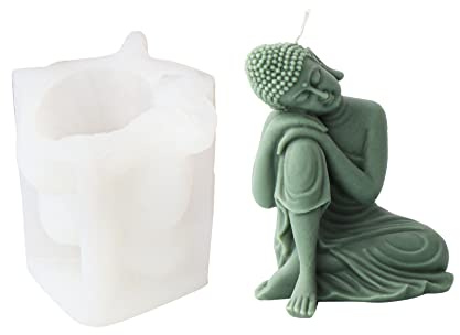 Xidmold Molde de silicona para velas de Buda 3D, estatua de Buda para jabón, escultura, vela de cera de soja, manualidades de resina (A)