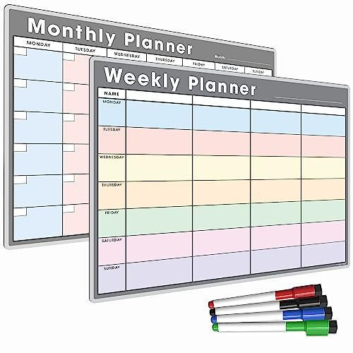 TMS A3 Monatsplaner Weißwandtafel Combo | Magnetische Kühlschrank Kalender für Mahlzeit Vorbereitung, Arbeit oder Familie Planung | Hergestellt in Großbritannien