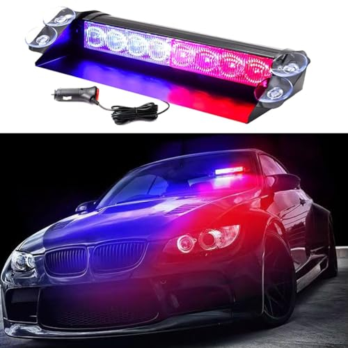 Feux stroboscopiques d'urgence LED Rouge Bleu pour pare-brise avec ventouses,Feu de circulation clignotant d'avertissement de danger pour voitures,camions,camions de pompiers,véhicules de volontaires