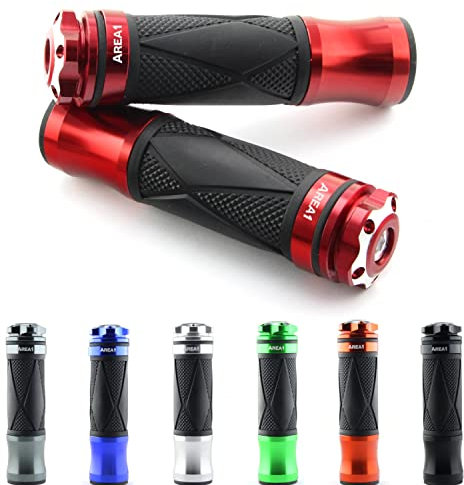 Area1 universal Motorrad Motorroller Lenkergriffe rot 2 Stück 22/24mm für z.B. Duke SMC/R MT07/09/125 Z900/650/500/125 YZF CMX CB500 Hornet SV650 GSXS/R GSF TPH NRG Aerox Jetforce Runner
