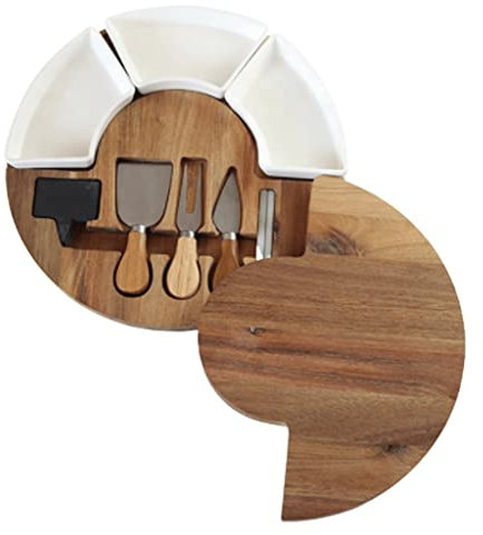 TRoki Juego de tablas giratorias de bambú para charcutería: un delicioso plato para servir queso con 4 cuchillos y 3 tazones