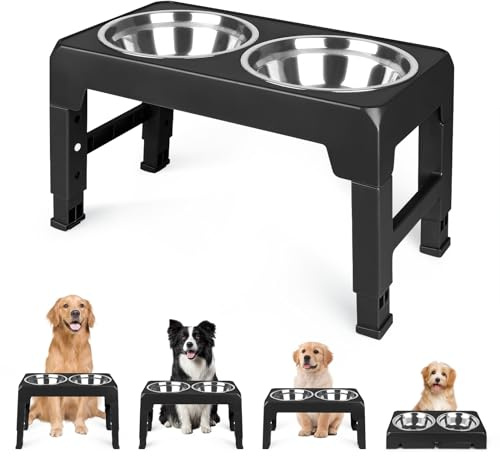 Gamelle Chien réglable en Hauteur,Pliables Surélevées Porte-Gamelles pour Chats,avec 2 Bols en Acier INOX,4 d'alimentation Réglables en Hauteur,pour Chiens de Grande Taille, Moyennes et Petites