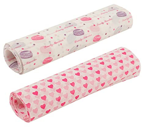 IMIKEYA Papier Ciré Résistant à L'huile 100 Feuilles 2 Boîtes Motifs Macaron et Cœur Papier D'emballage Alimentaire Cuisson Pâtisserie Snack Maison