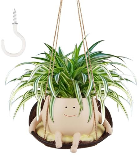 Waldspring Macetas Colgantes con Cara Oscilante, Macetero Colgante Divertido, Maceta Columpio, Maceta con Cara Sonriente, Adecuado para Decoración Interior y Exterior