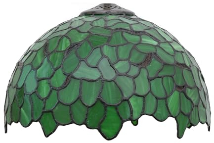 AIBOTY 12-Zoll-Lampenschirm aus grünem Glas, nur Ersatz, Lampenschirm aus Buntglas mit grünen Blättern, Kathedralen-Glasschirm im Tiffany-Stil für Tischlampe, Stehlampe, Deckenleuchte