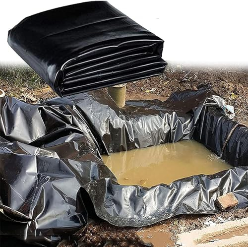 HDPE wasserdichte Membran-Teichfolie, 6 x 3 m, 5 x 6 m, Schwarze Fisch-Poolfolie für Gartenteiche, Wasserfall, Bäche, Brunnen, Teichunterlage, Garten-Poolabdeckung, Bäche, Wasser,