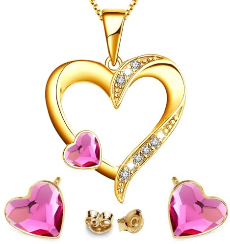 MŚ 1997 MENNICA ŚWIDNICKA Hochwertiges Eleganter Damen Schmuck-Set: Ohrringr ung Halskette mit Herz Liebe und Schönheit - Zirkonia Kristalle, Zirconia und Kritalle Akzente (Fuchsia)