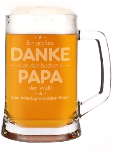 Herz & Heim® Bierkrug mit Gravur des Namens für Papas und Opas zum Vatertag, Männertag oder Geburtstag (Danke Papa)