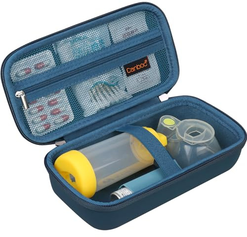 Canboc Reise-Tragetasche für Asthma-Inhalator, Handabstandshalter für Erwachsene und Kinder, Masken, Harter Inhalator-Fall mit Netztasche fit Medizin und andere Essentials, blau (nur Fall)