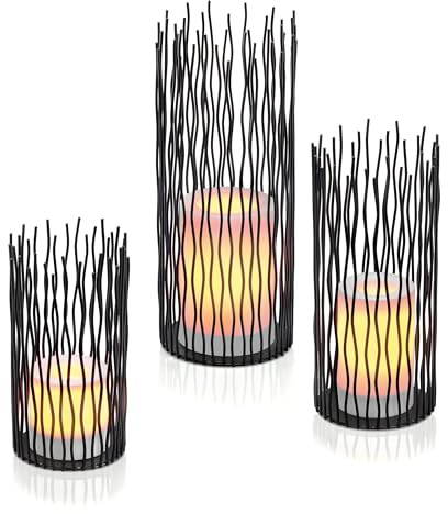 Esotec Solar Dekoleuchte Bamoko, 3er Set, Flackereffekt, Flammeneffekt, Akku, Solarleuchte, Gartendeko Tischdeko, Tischleuchte, Solarlichter, schwarz, Metall, IP44, outdoor, außen, 102246