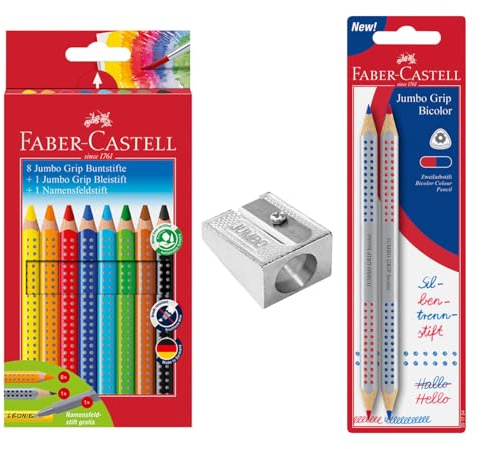 FABER-CASTELL 205225 – färgpennor set skolstart, 13 delar, inklusive pennvässare Jumbo, blyertspennor och silvpenna