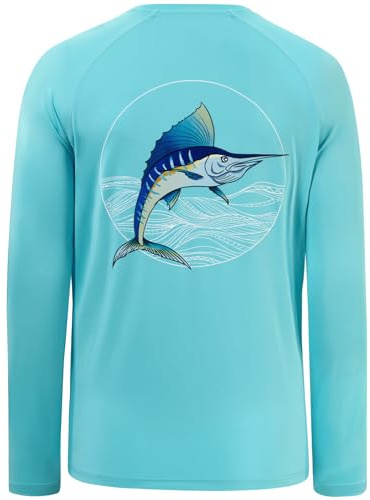 BASSDASH Men’s Fish Graphic UPF 50+ Long Sleeve Fishing Shirts Sun Protection Breathable Moisture Wicking T-Shirt