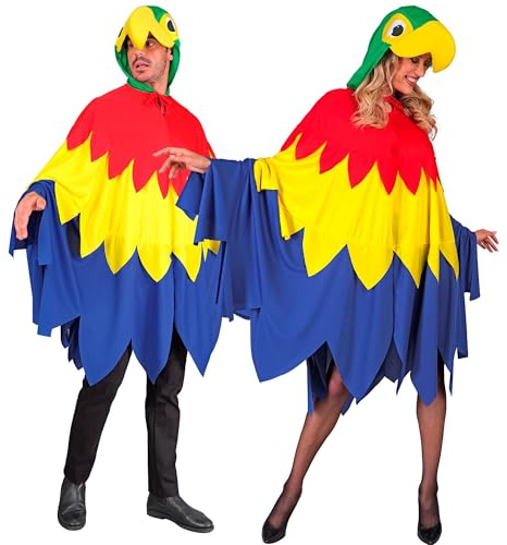 W WIDMANN MILANO Party Fashion - Disfraz de loro, poncho con capucha, pájaro, disfraz de animal, disfraces de carnaval
