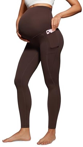 CRZ YOGA Butterluxe Mujeres Leggings de Maternidad con Bolsillos Yoga Embarazo Pantalones - 71 cm Marrón Fudge Caliente 40