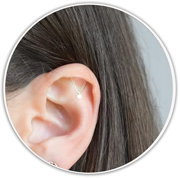 MoonliDesigns Helix Piercing mit Kette und Diamant Edelstahl 16G Ohr Tragus Ohrring Knorpel Ohrpiercing Piercing Stecker Silber Gold